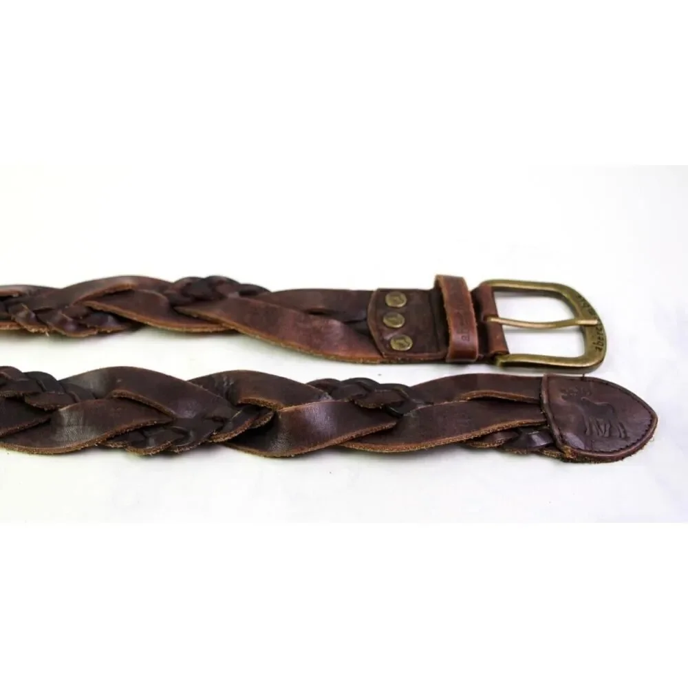 Abercrombie BRAIDED BROWN REAL LEATHER 1 3/8
